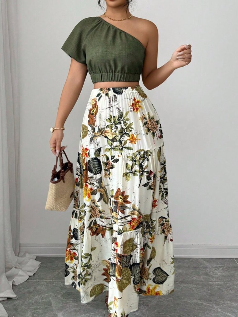 Multicolor Boho Women's Crop Blouse And Ruffle Hem Skirt Two Piece Set - Picture 6 of 6